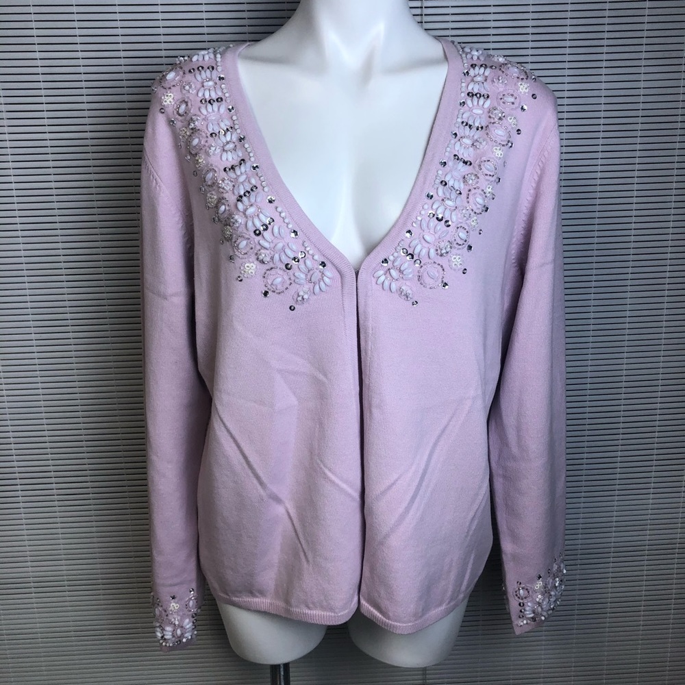 Lavender Beaded Neckline Clasp Cardigan QVC NWT